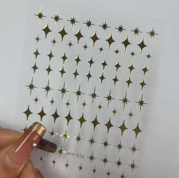 Star Nail Art Stickers - 3D Adhesive Black & White Star Nail Decorations for Manicure