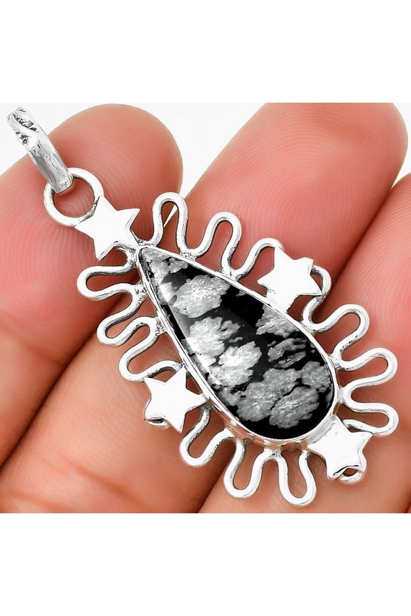 Star - Natural Snow Flake Obsidian 925 Sterling Silver Pendant Jewelry P-1454 SDP131404