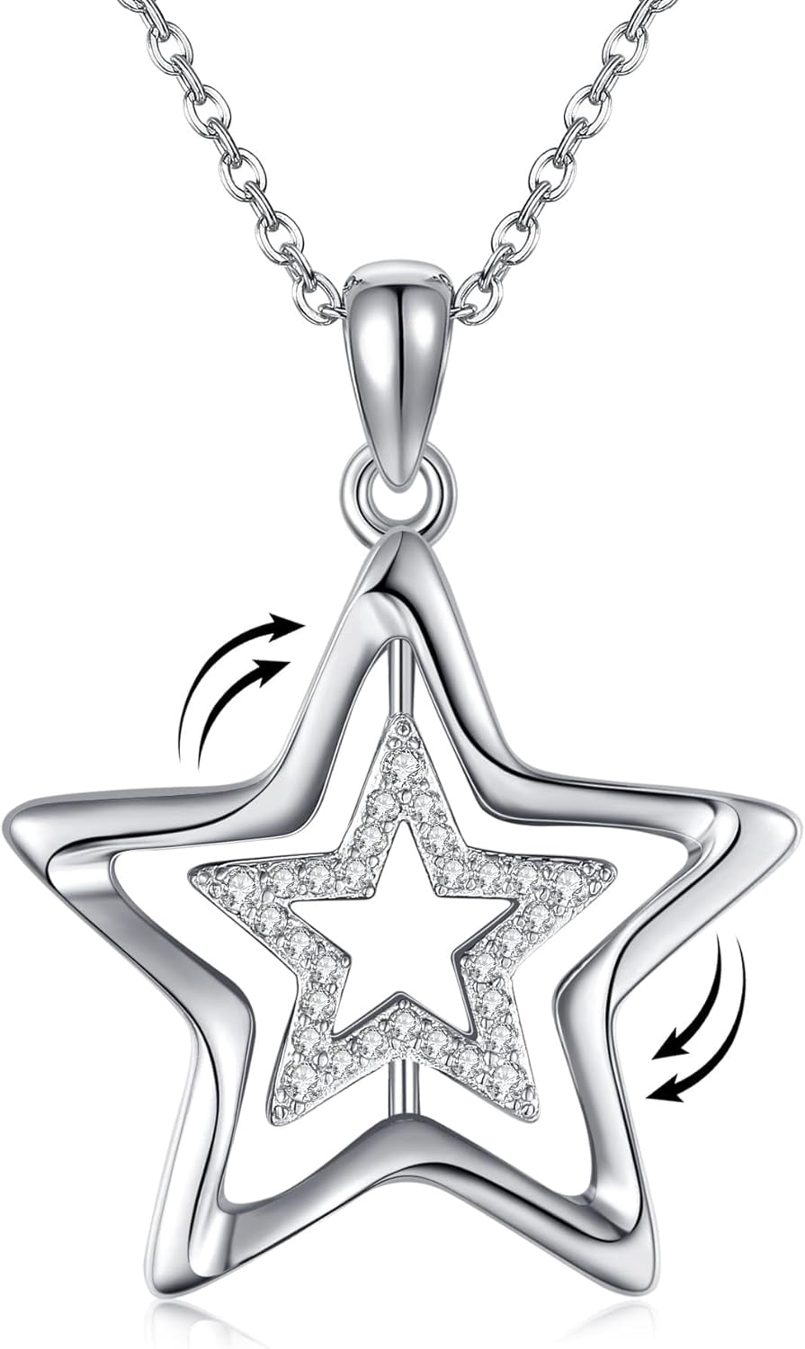 Star Necklace 925 Sterling Silver Fidget Necklace Spinning Relieving Anxiety Necklace Jewelry Gifts for Women