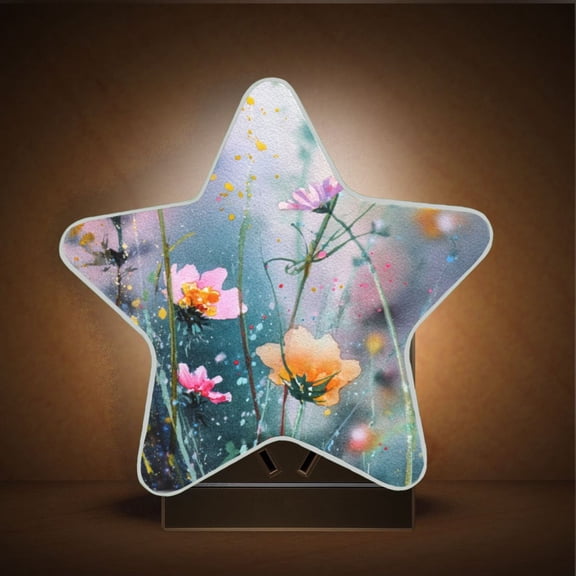 Star Night Light Auto On/Off Plug-in Wall Light with Light Sensor Warm White LED for Home Party Abstract Wildflowers
