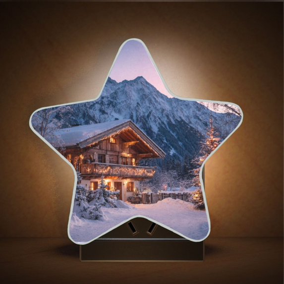 Star Night Light Auto On/Off Plug-in Wall Light with Light Sensor Warm White LED for Home Party Beautiful Wooden Chalet