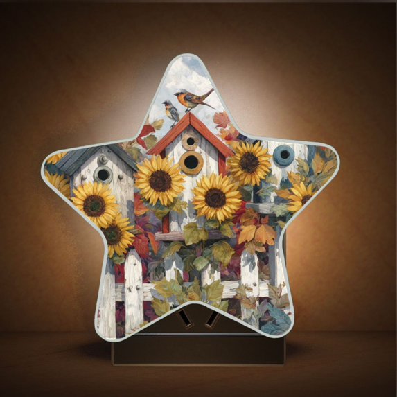 Star Night Light Auto On/Off Plug-in Wall Light with Light Sensor Warm White LED for Home Party Birdhouses with Sunflowers