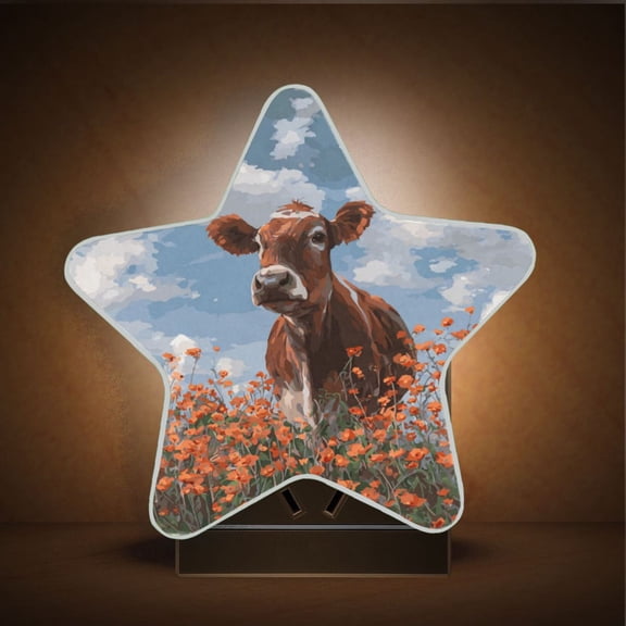 Star Night Light Auto On/Off Plug-in Wall Light with Light Sensor Warm White LED for Home Party Brown Cow