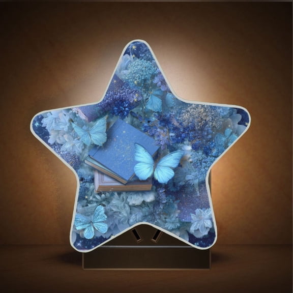 Star Night Light Auto On/Off Plug-in Wall Light with Light Sensor Warm White LED for Home Party Butterflies Books and Flowers