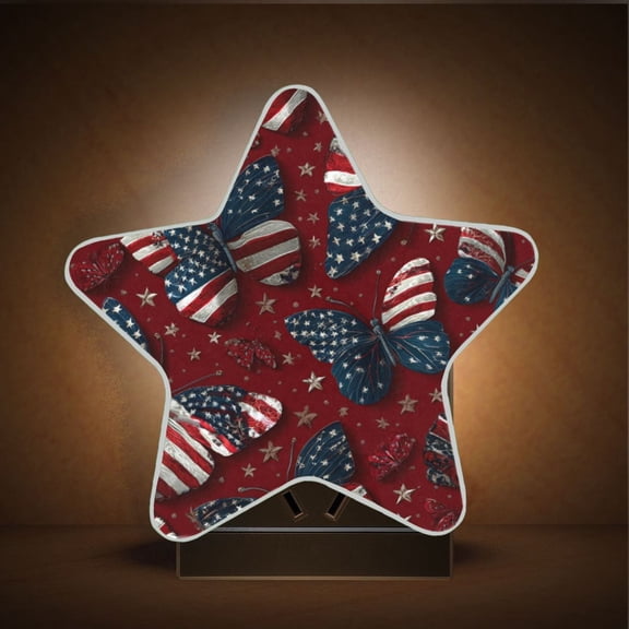 Star Night Light Auto On/Off Plug-in Wall Light with Light Sensor Warm White LED for Home Party Butterfly with National Flag