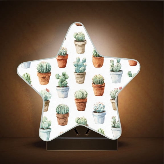 Star Night Light Auto On/Off Plug-in Wall Light with Light Sensor Warm White LED for Home Party Cactus in Pots Pattern