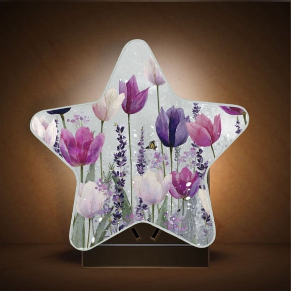 Star Night Light Auto On/Off Plug-in Wall Light with Light Sensor Warm White LED for Home Party Colorful Tulips and Lavender