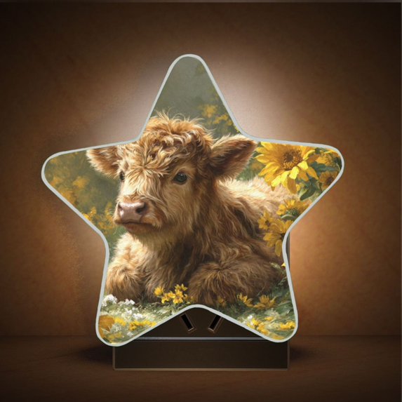 Star Night Light Auto On/Off Plug-in Wall Light with Light Sensor Warm White LED for Home Party Cow Lying in Sunflowers