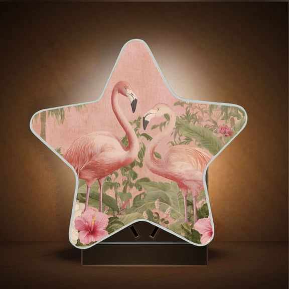 Star Night Light Auto On/Off Plug-in Wall Light with Light Sensor Warm White LED for Home Party Flamingos in Tropical Garden