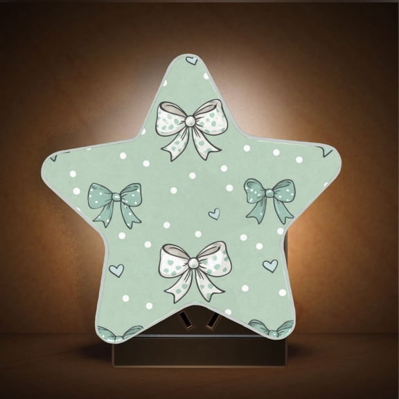 Star Night Light Auto On/Off Plug-in Wall Light with Light Sensor Warm White LED for Home Party Green and Mint Bows