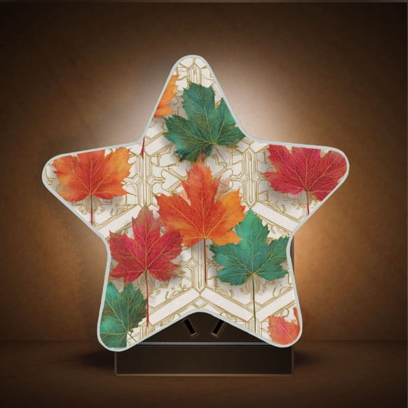 Star Night Light Auto On/Off Plug-in Wall Light with Light Sensor Warm White LED for Home Party Green and Red Maple Leaves