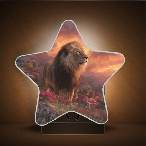 Star Night Light Auto On/Off Plug-in Wall Light with Light Sensor Warm White LED for Home Party Majestic Powerful Lion
