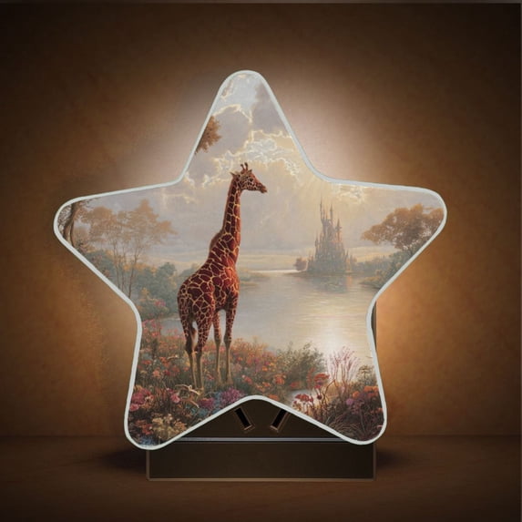 Star Night Light Auto On/Off Plug-in Wall Light with Light Sensor Warm White LED for Home Party Oil Painting Of Giraffe