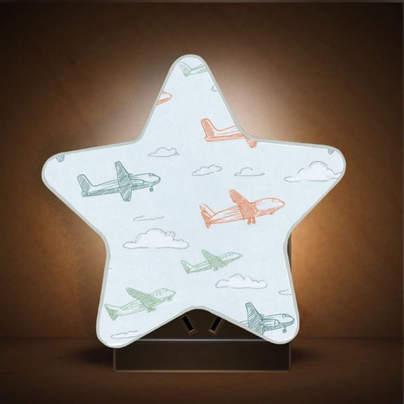 Star Night Light Auto On/Off Plug-in Wall Light with Light Sensor Warm White LED for Home Party Pastel Doodle Airplanes
