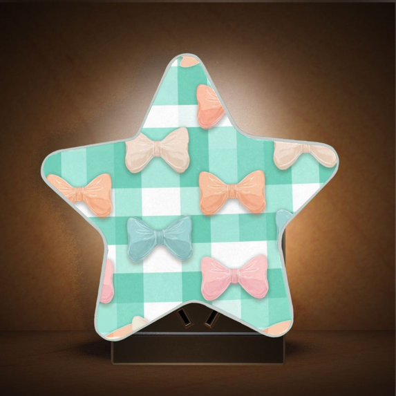 Star Night Light Auto On/Off Plug-in Wall Light with Light Sensor Warm White LED for Home Party Pastel Green and Peach Bows