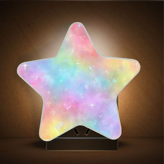 Star Night Light Auto On/Off Plug-in Wall Light with Light Sensor Warm White LED for Home Party Pastel Rainbow Tie-dye