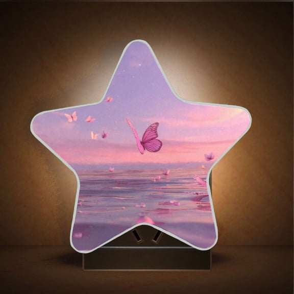 Star Night Light Auto On/Off Plug-in Wall Light with Light Sensor Warm White LED for Home Party Pink Butterflies Flying
