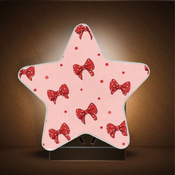 Star Night Light Auto On/Off Plug-in Wall Light with Light Sensor Warm White LED for Home Party Red Bows and Polka Dots