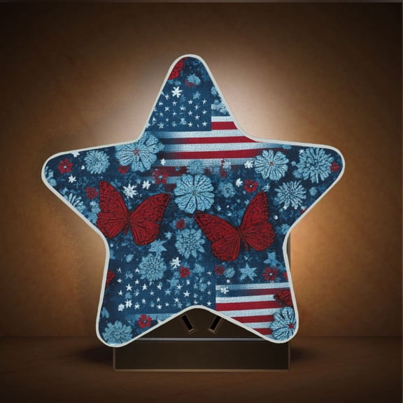 Star Night Light Auto On/Off Plug-in Wall Light with Light Sensor Warm White LED for Home Party Red Butterflies and Flags