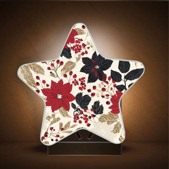 Star Night Light Auto On/Off Plug-in Wall Light with Light Sensor Warm White LED for Home Party Red and Blacks Holly Leaves