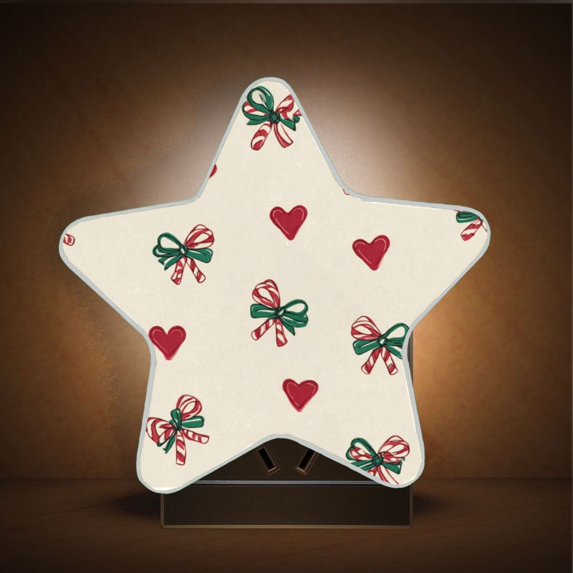 Star Night Light Auto On/Off Plug-in Wall Light with Light Sensor Warm White LED for Home Party Ribbons and Hearts Pattern