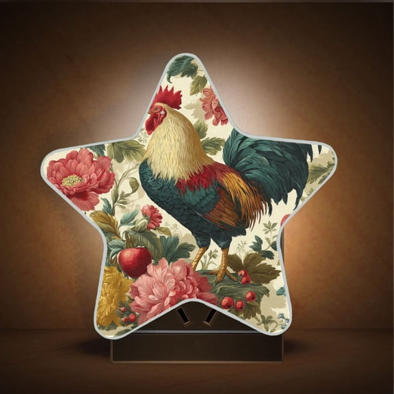 Star Night Light Auto On/Off Plug-in Wall Light with Light Sensor Warm White LED for Home Party Rooster and Vintage Floral