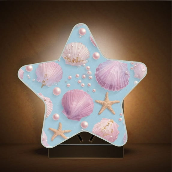 Star Night Light Auto On/Off Plug-in Wall Light with Light Sensor Warm White LED for Home Party Seashells and Pearls Pattern