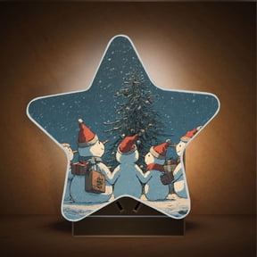 Star Night Light Auto On/Off Plug-in Wall Light with Light Sensor Warm White LED for Home Party Snowman with A Christmas Hat