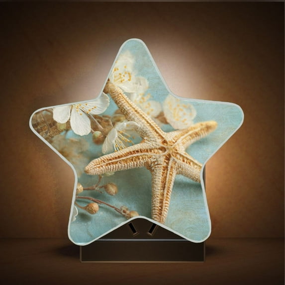 Star Night Light Auto On/Off Plug-in Wall Light with Light Sensor Warm White LED for Home Party Starfish with Flowers