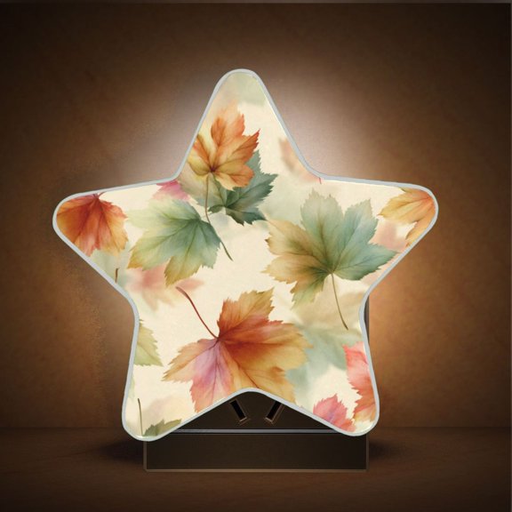 Star Night Light Auto On/Off Plug-in Wall Light with Light Sensor Warm White LED for Home Party Watercolor Maple Leaves Pattern