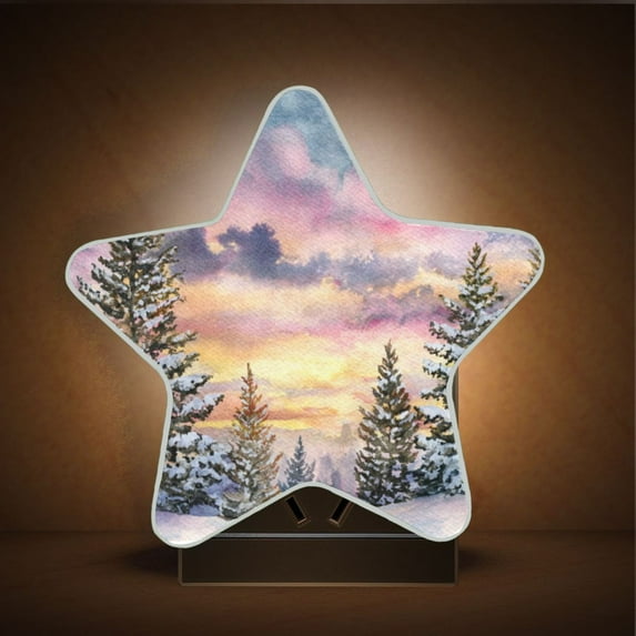 Star Night Light Auto On/Off Plug-in Wall Light with Light Sensor Warm White LED for Home Party Watercolor Winter Landscape