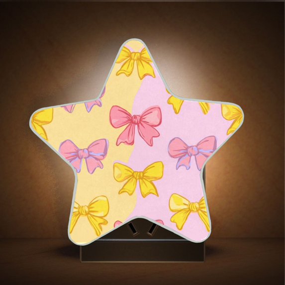 Star Night Light Auto On/Off Plug-in Wall Light with Light Sensor Warm White LED for Home Party Yellow and Pink Bows