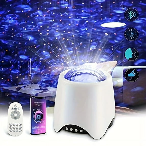 Star Ocean Wave Projector,Petrichor Led Baby Night Light 3 Stars Mode + 14 Wave Pattern Mode with Timer Voice Control Lamp Built-in Speaker Bedroom Living Room Party Decoration