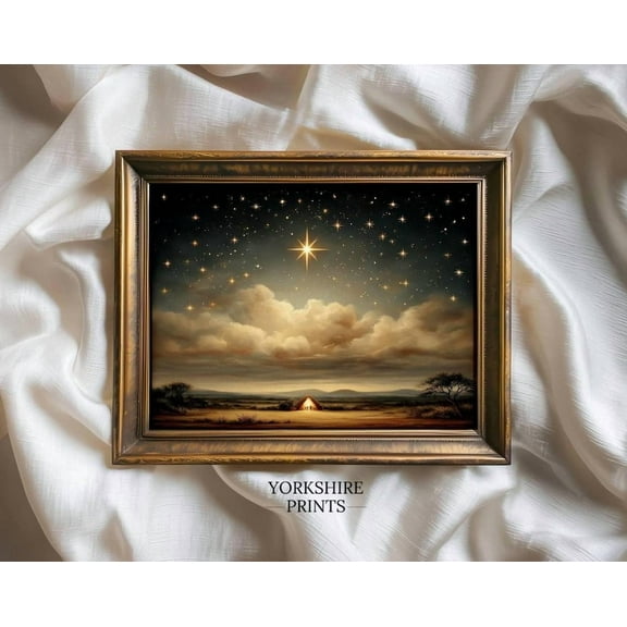 Star Of Bethlehem Over Nativity, Vintage Holy Night, Winter UNFRAMED Poster, Wall Art for Decor, Present, 8x12
