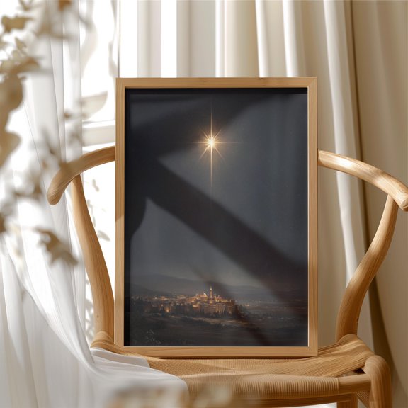 Star Of Bethlehem Over Poster Holy City Glowing Christmas Nativity Night Scene , Poster Print Only