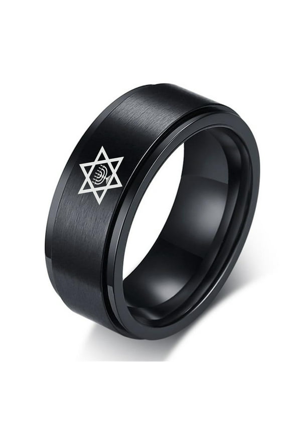 Star Of David Menorah Jewish Jewelry Messianic Spinner Ring Men Women Judaica Hebrew Israel Faith Lamp Hanukkah Band Religious Amulet Gifts for Him Her, Size 8