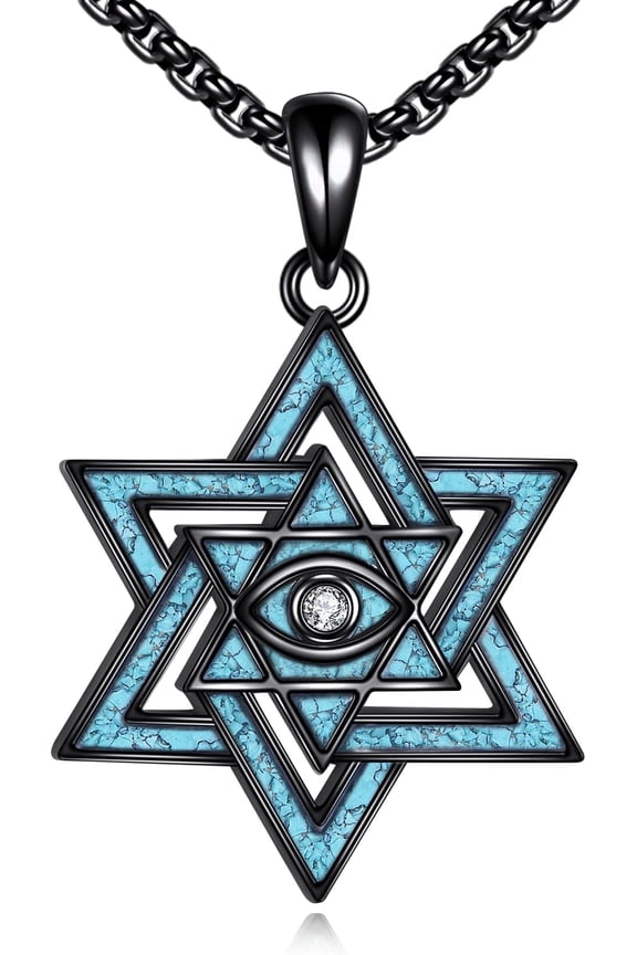 Star Of David Necklace 925 Sterling Silver Turquoise AA Sobriety/Chai/Evil Eye Necklace Je Jewelry Gifts For Men Women