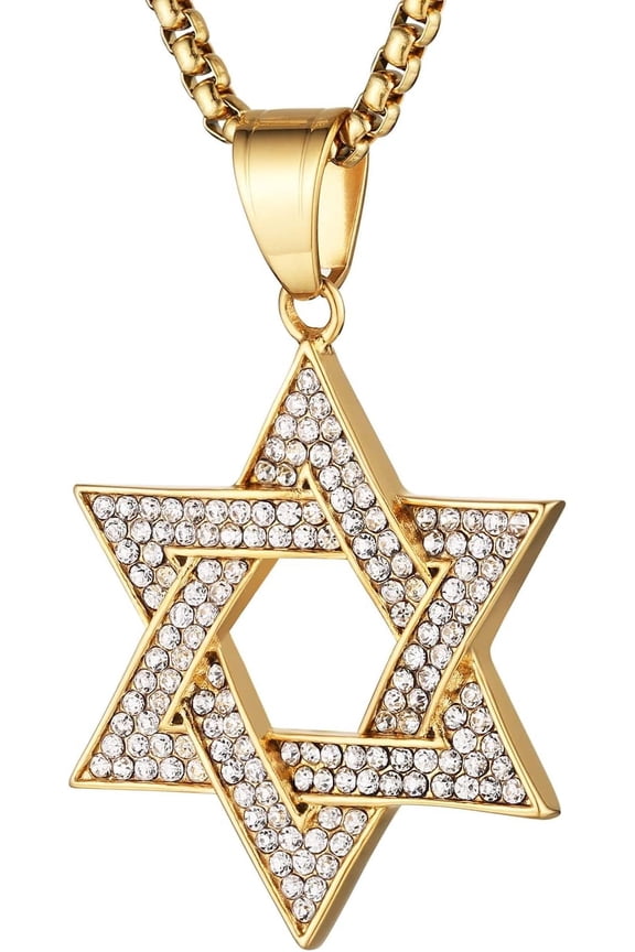 Star Of David Necklace For Men Women Stainless Steel Cubic Zirconia Hexagram Pendant Jewish Israel Jewelry Gift