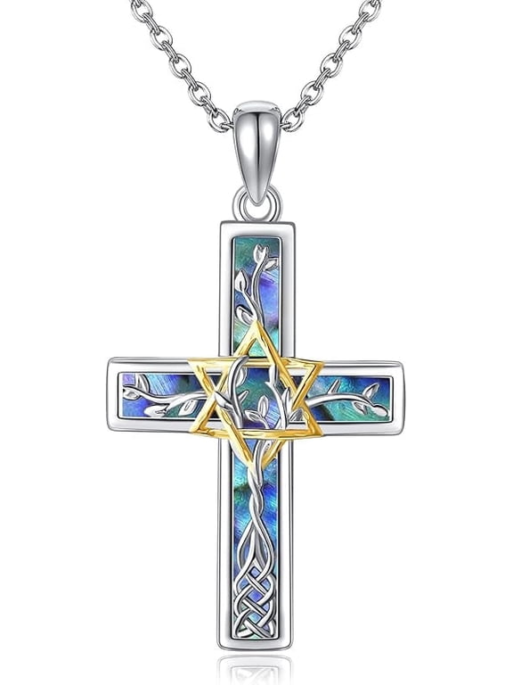 Star Of David Necklace S925 Sterling Silver Abalone Shell Cross Star Of David Pendant Necklace Tree Of Life Jewelry For Women