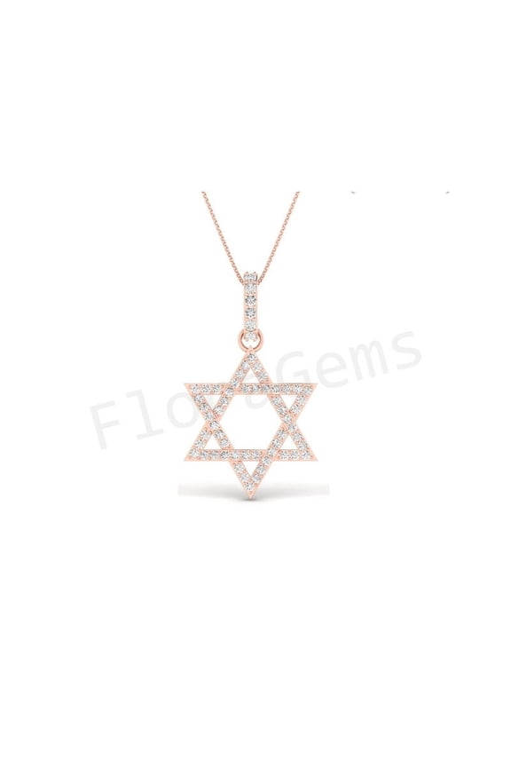 Star Of David Pendant Necklace 18" Inches Cabel Chain Jewelry Gift For Women 14K Rose Gold Plating 925 Sterling Silver