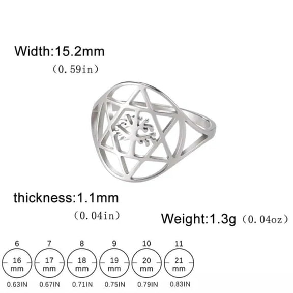 Star Of David Tree Of Life Ring Women Stainless Steel Hexagram Rings Jewelry