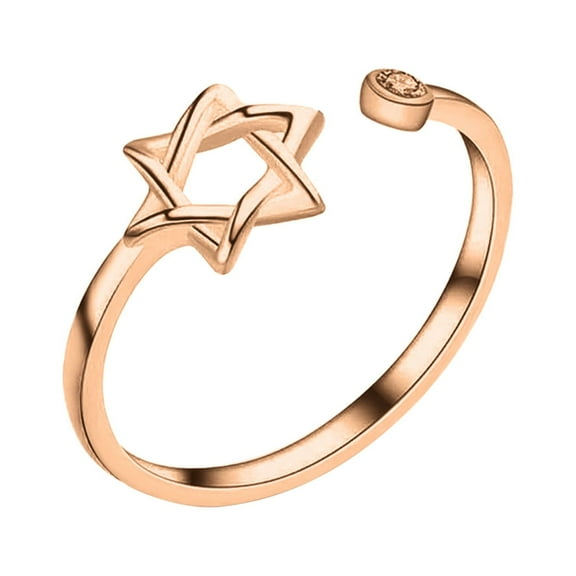 Star Of David Zircon Ring For Women Magen David Wiccan Jewelry Adjustable Band Elegant Design