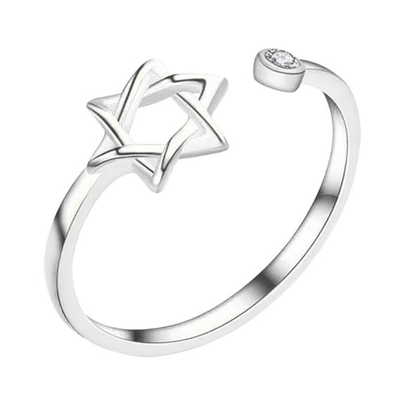 Star Of David Zircon Ring For Women Magen David Wiccan Jewelry Adjustable Band Elegant Design