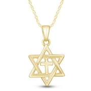 Star Of David with Cross Womens Pendant Necklace 14k Yellow Gold Over 925