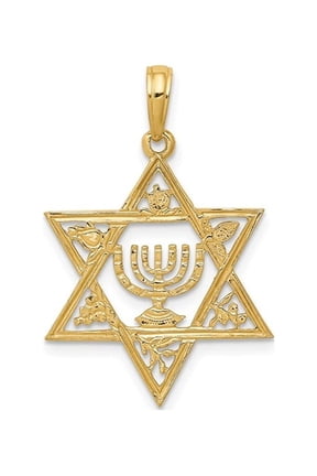 Gem & Harmony Star Of David with Menorah Pendant 14K Yellow Gold (NO CHAIN) for Women