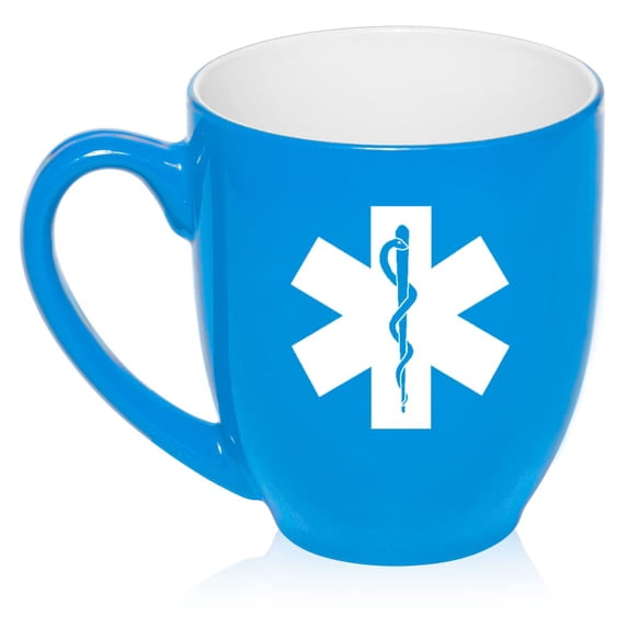 Star Of Life EMT Paramedic Ceramic Coffee Mug Tea Cup Gift for Her, Him, Brother, Sister, Wife, Husband, Friend, Family, Coworker, Boss, Birthday, Housewarming, Mom, Dad (16oz Light Blue)