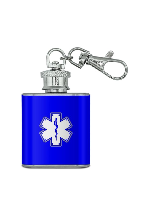 Star Of Life Medical Health EMT RN MD Stainless Steel 1oz Mini Flask Key Chain