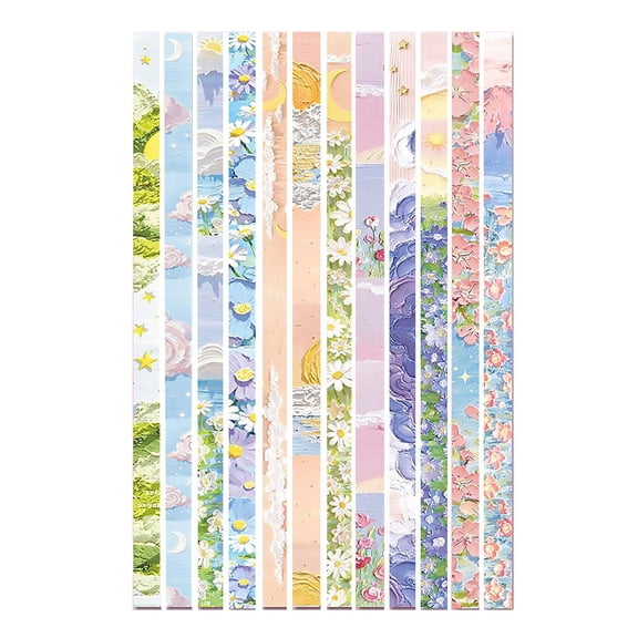 Star Origami Strips 600PCS Lucky Star Folding Paper Set, Double-Sided Floral & Painting Origami Paper Strips, Printed Oil Ea