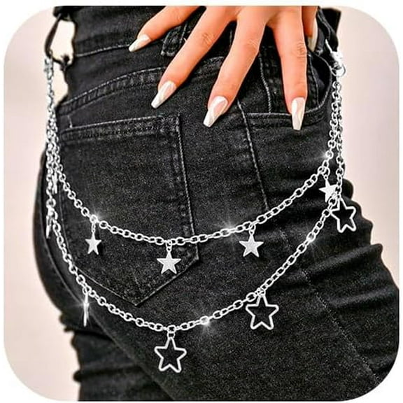 Star Pants Chain Belt Silver Goth Jean Chains for Women and Men