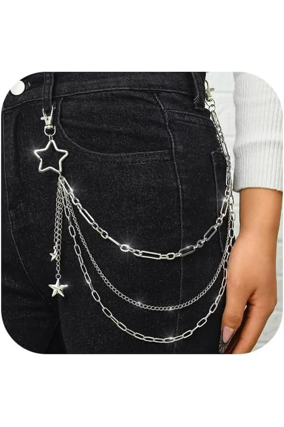 Star Pants Chain Silver Layered Jean Chain Punk Wallet Pocket Accessories for Women and Men
